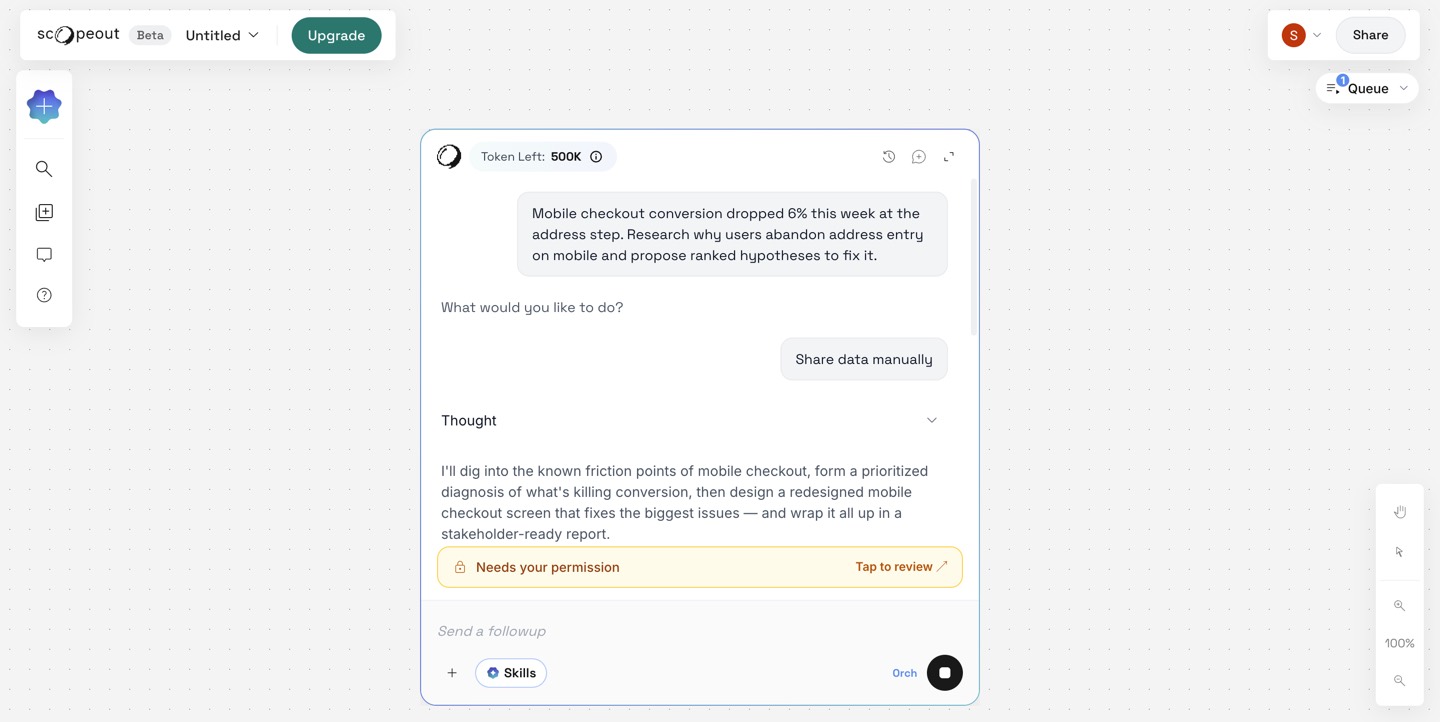 Scopeout main chat proposing a plan and asking for permission before starting